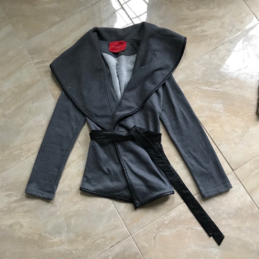 Gray Cardigan with Black Belt